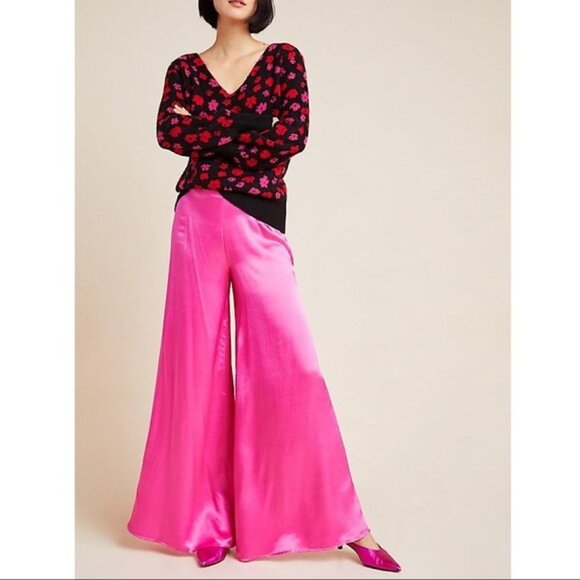 Corey Lynn Calter Sheena Palazzo Pants Pink Wide Leg High Rise Anthropologie M - Picture 1 of 8